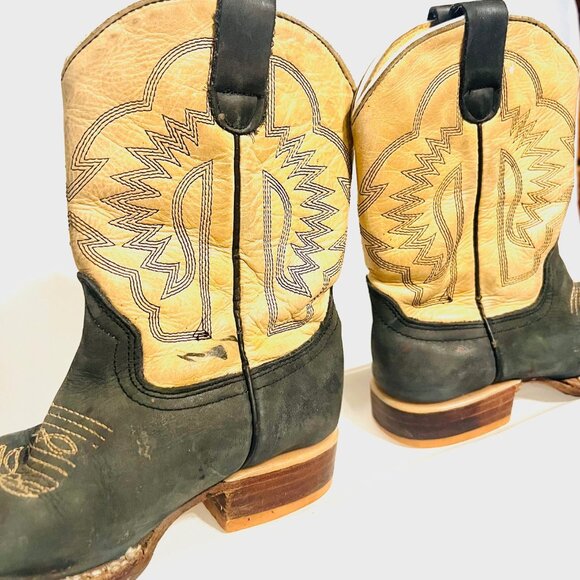 Red Hawk Boot Co.  Cowboy Boots Square Toe Leather-Unisex-Tan/Teal-Mexico-10? - Picture 16 of 16